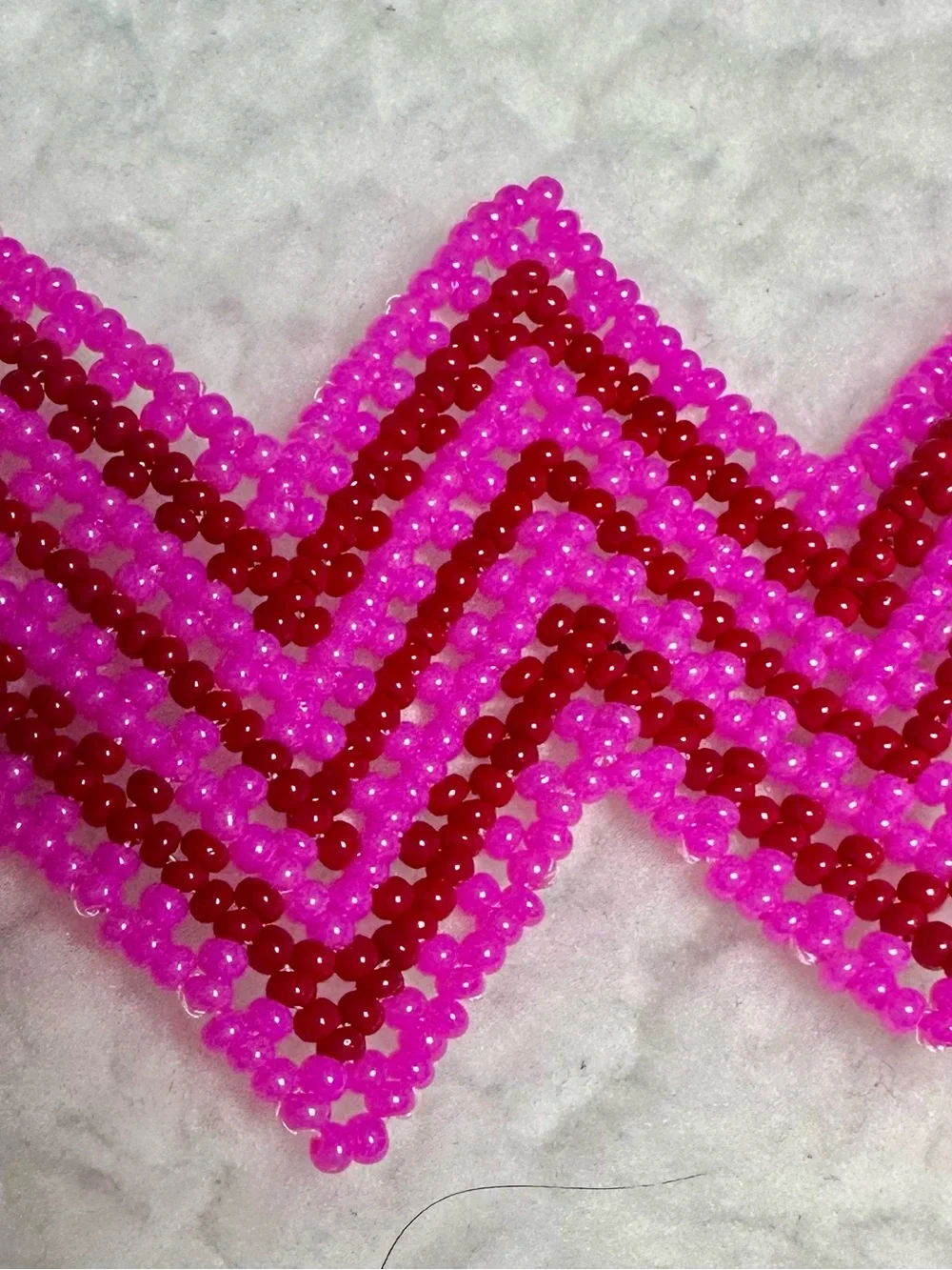 Tea & Tequilla Taco Bag Red pebbled shoulder Bag  Pink glass beaded Zigzag strap